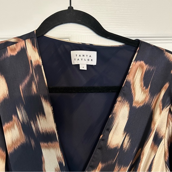 Tanya Taylor Blaire Tie-Waist Printed Dress Cream Maritime Blue Tan - Picture 6 of 8